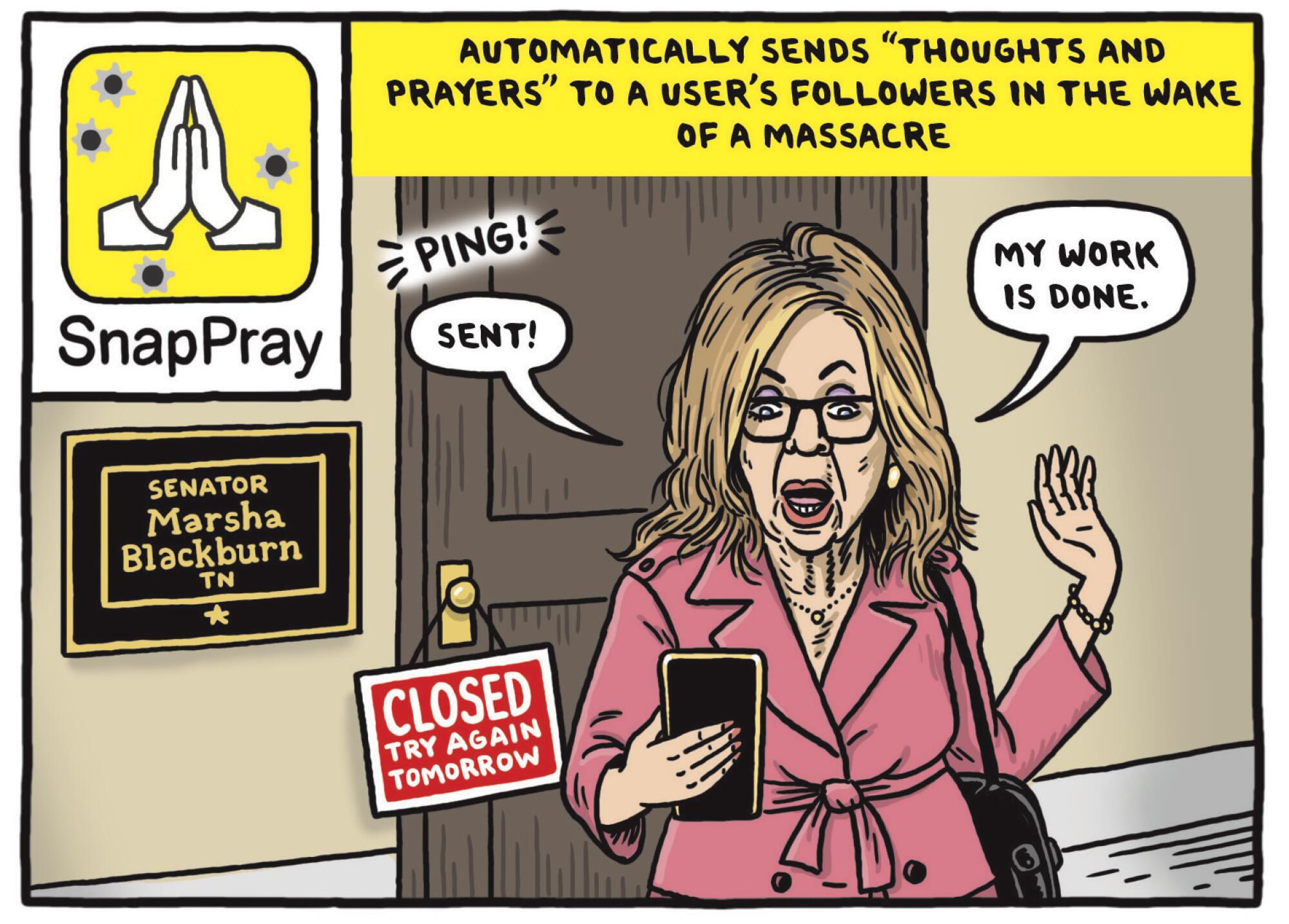 SnapPray: Automatically sends "thoughts and prayers" to a user's followers in the wake of a massacre