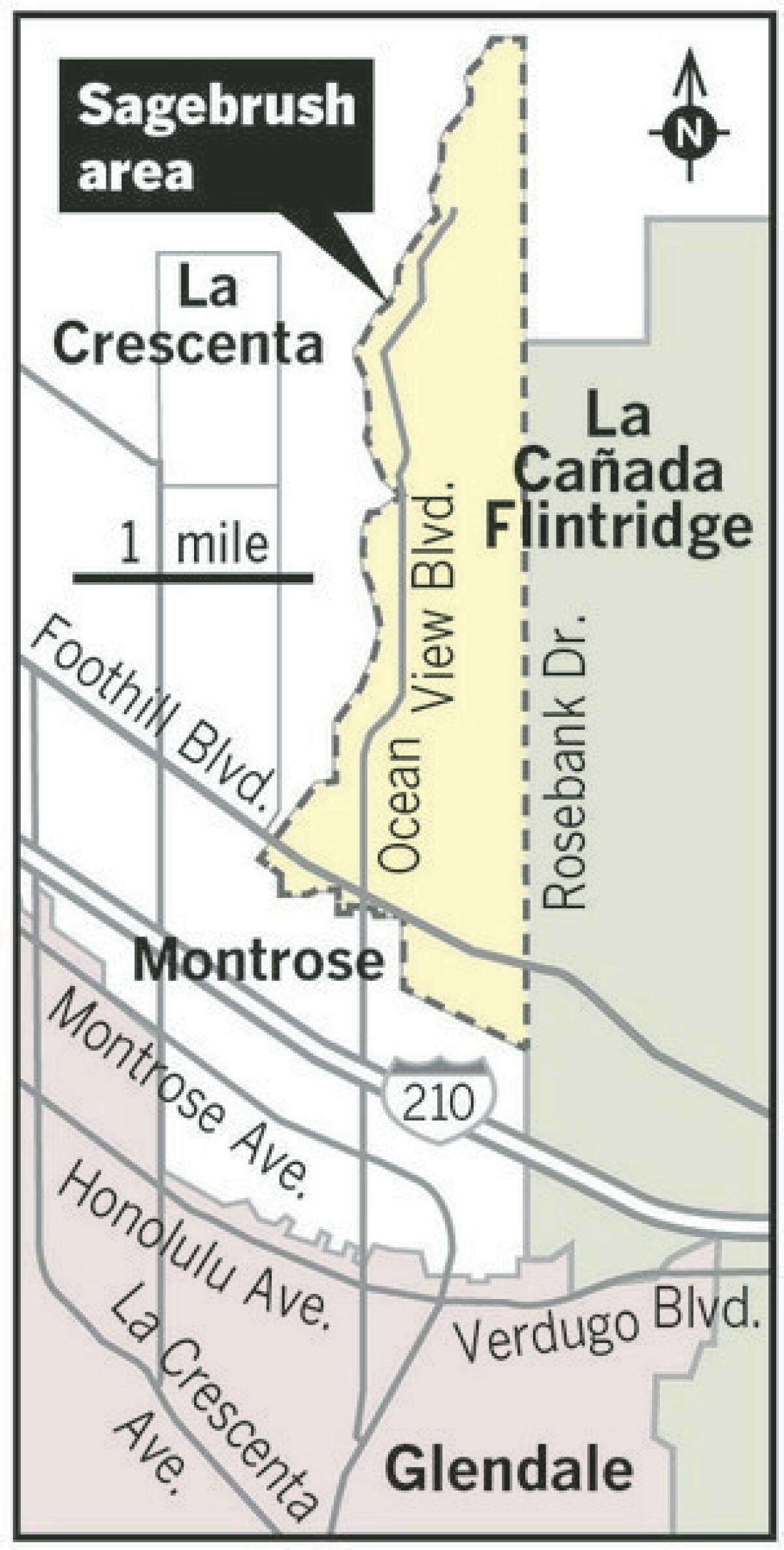 The following illustration shows the "Sagebrush" region, which falls in Glendale Unified¿s boundaries. Parents who live in the area have fought for decades for the opportunity to enroll their children in La Cañada schools. A group of citizens recently formed to initiate the process once again.
