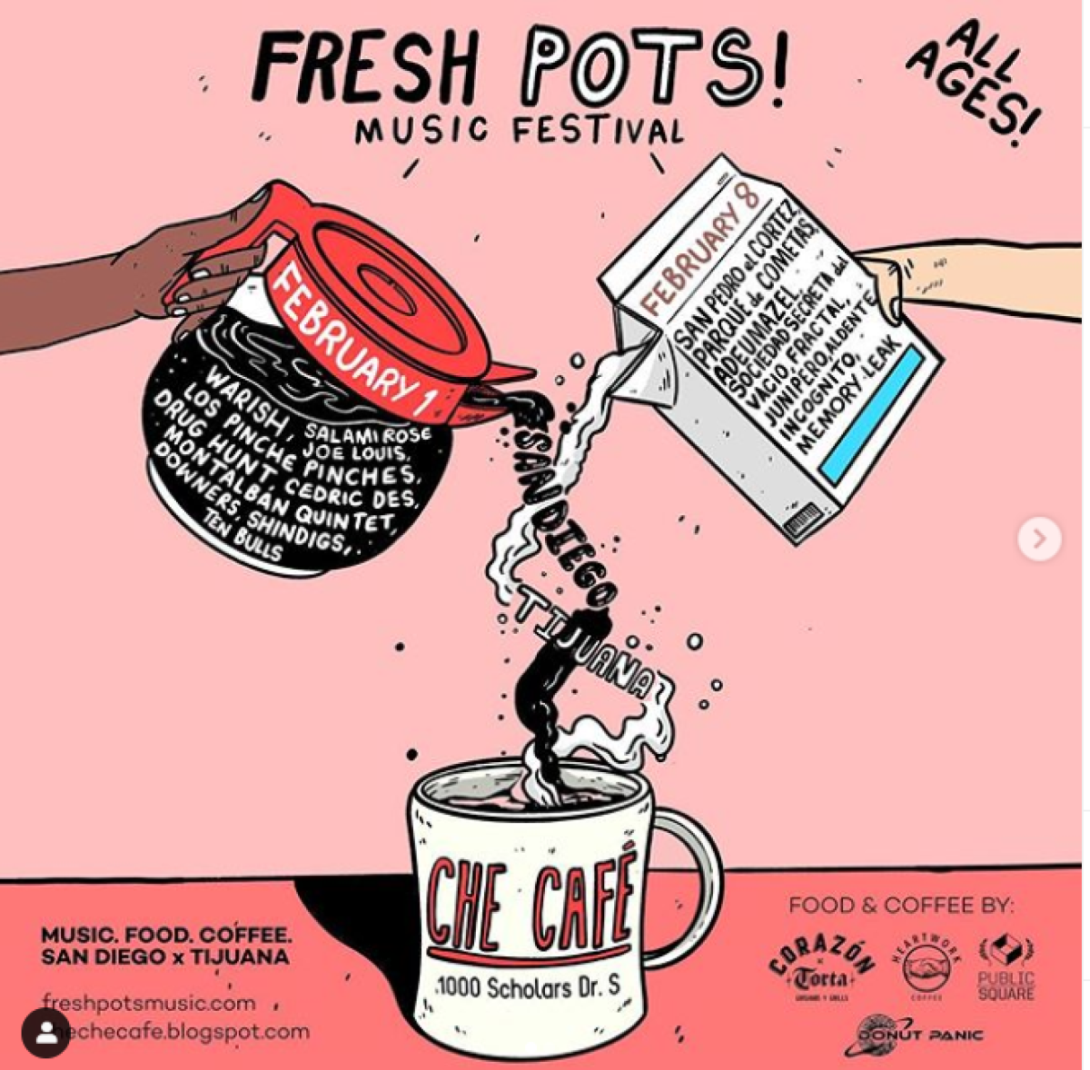 An artistic promotional flyer for Fresh Pots! Music Festival, originally posted on Instagram.