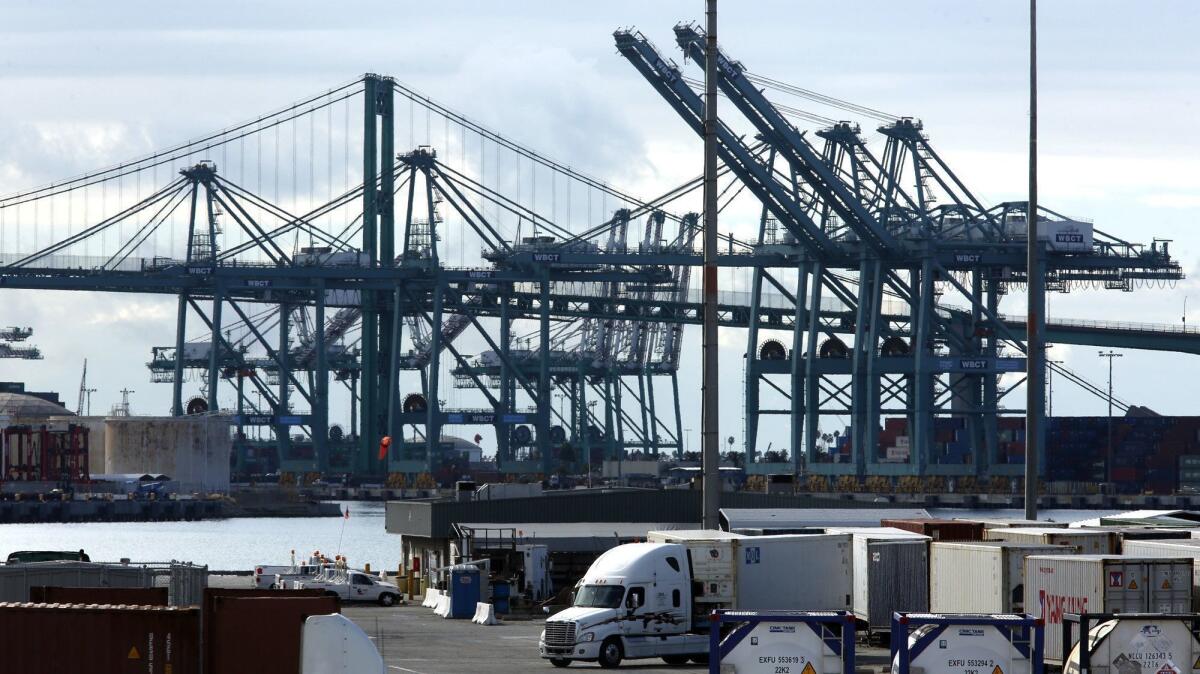 Cranes at the Port of Los Angeles last year.