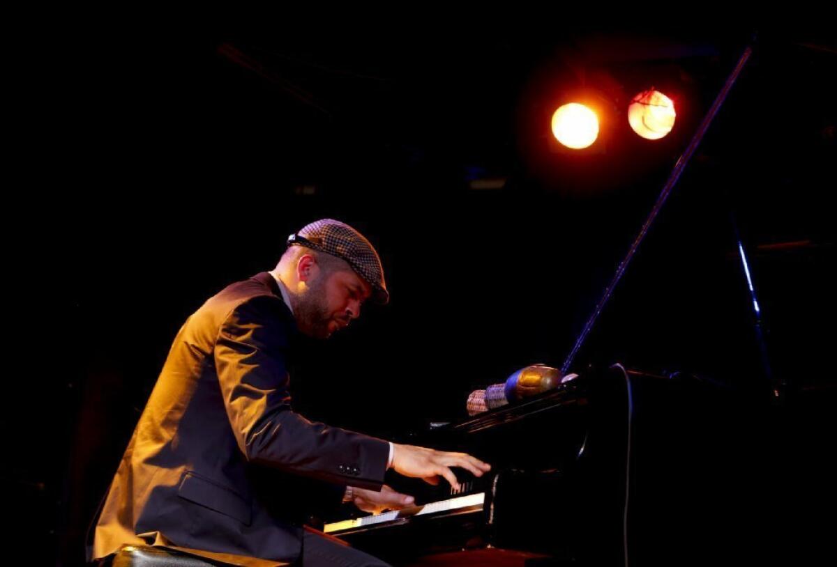 Jason Moran leads his band the Bandwagon at a show presented by the Jazz Bakery Tuesday night.