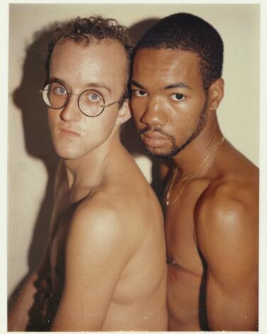 A portrait of Keith Haring, left, and Juan Dubose taken by Andy Warhol.