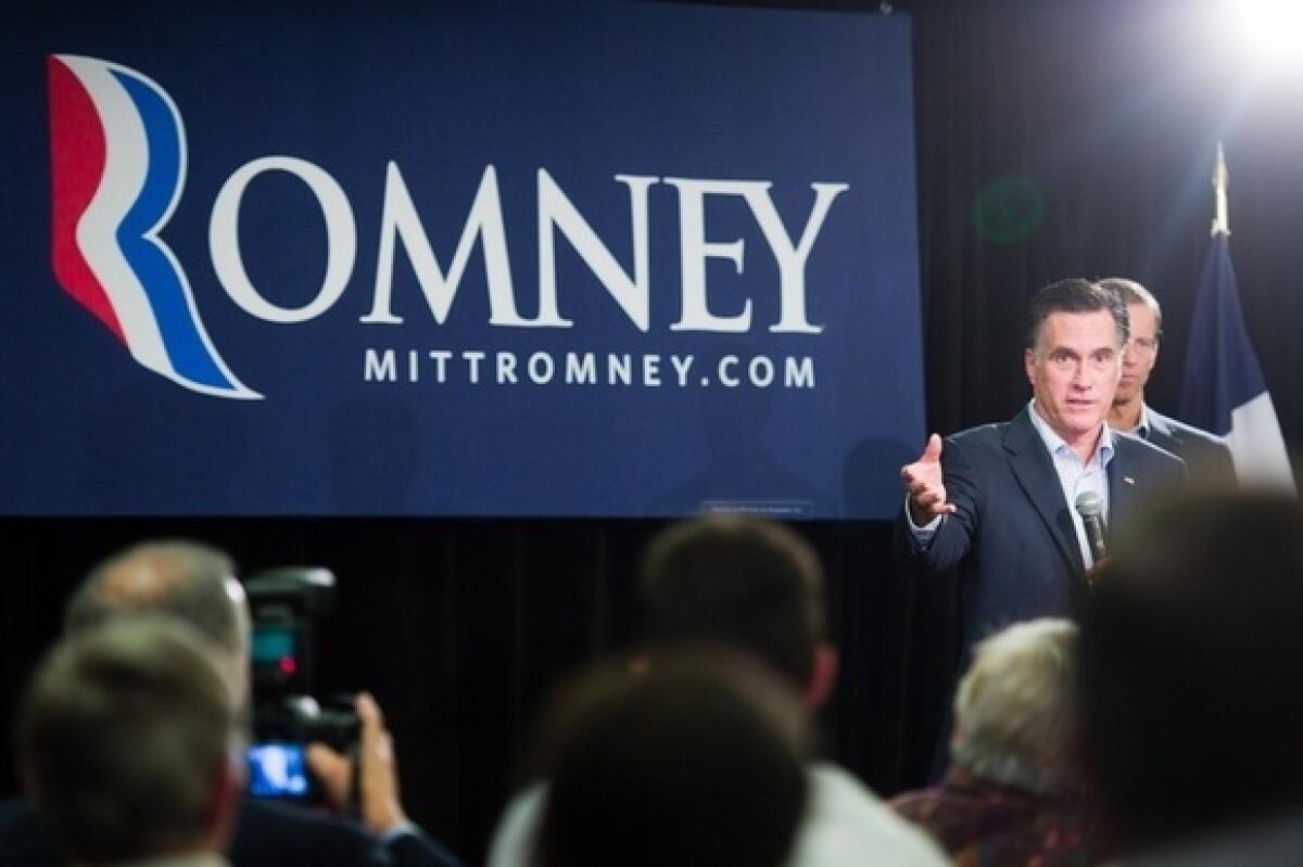 Mitt Romney speaks at the Nationwide Insurance building in Des Moines.