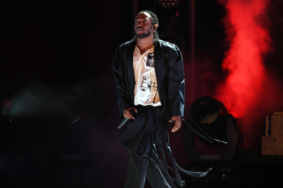 Recording artist Kendrick Lamar performs during the 60th Grammy Awards.