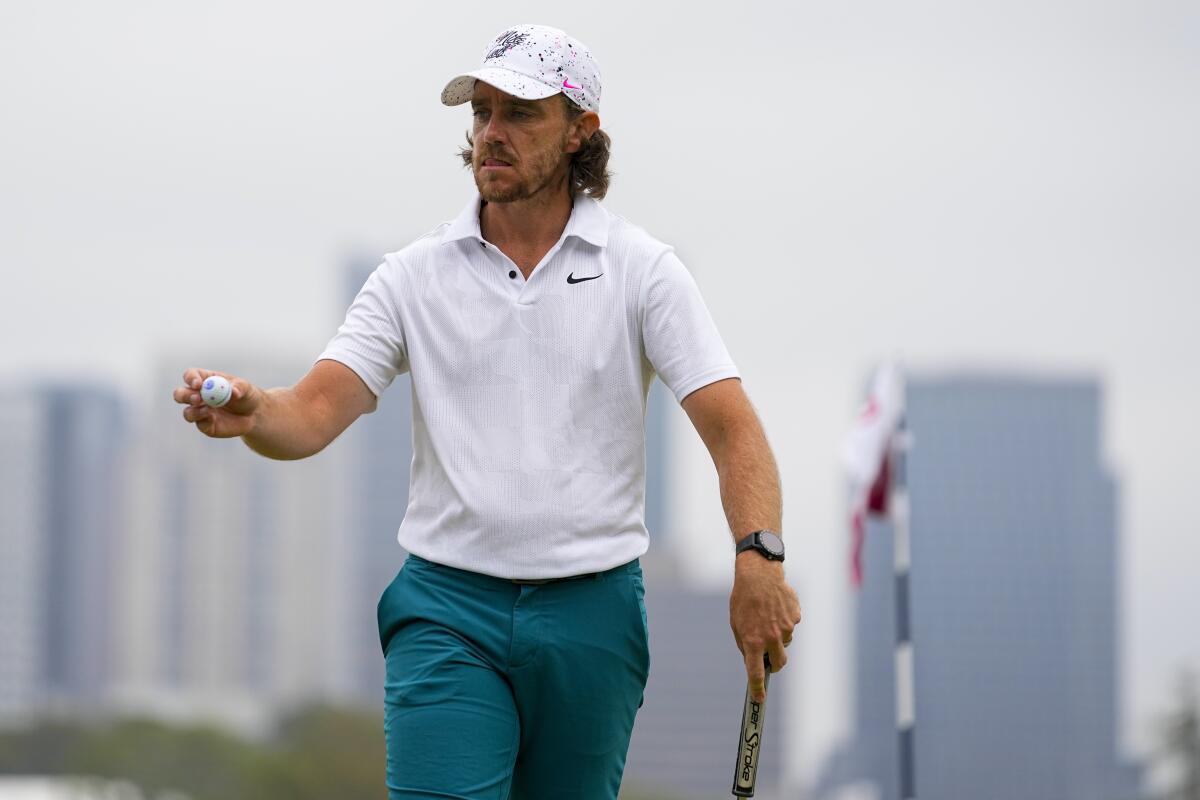Tommy Fleetwood walks on the 12th green during the final round of the U.S. Open at the Los Angeles Country Club.