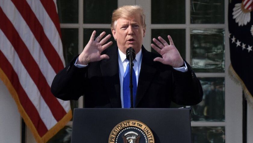 President Trump speaks about his national emergency declaration in the White House Rose Garden on Feb. 15.