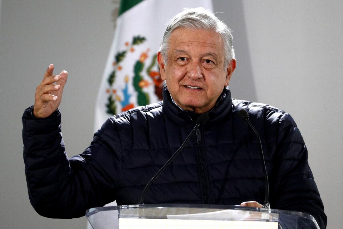 
Mexican President Andrés Manuel López Obrador speaks after visiting a Mexico City hospital on April 3. 
