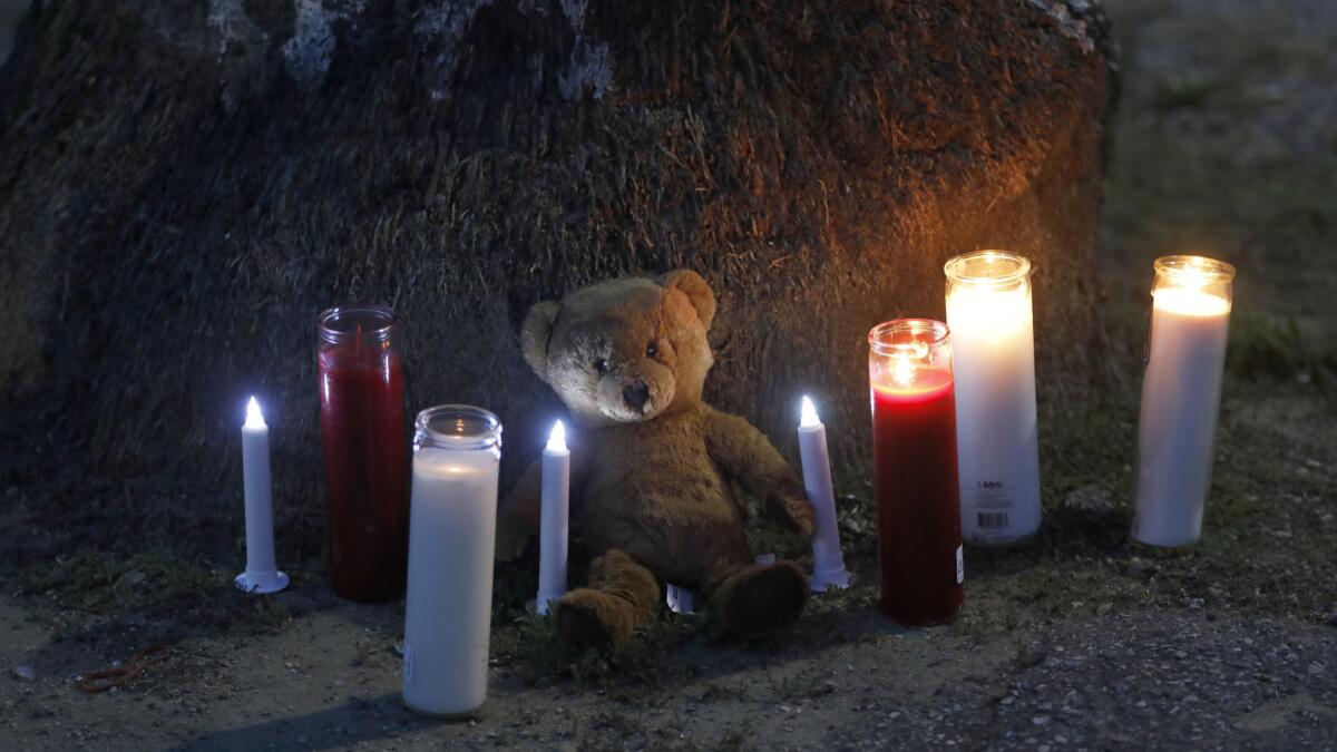 A makeshift memorial has been created in memory of the three-year-old child who was shot and killed Saturday night.