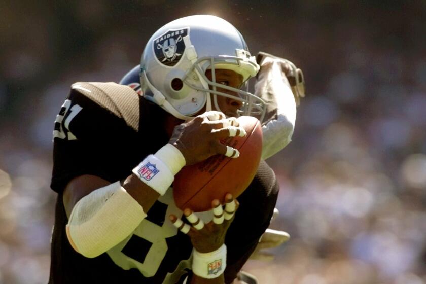 Tim Brown, shown in 1999, played 16 years for the Raiders, including seven seasons in Los Angeles.