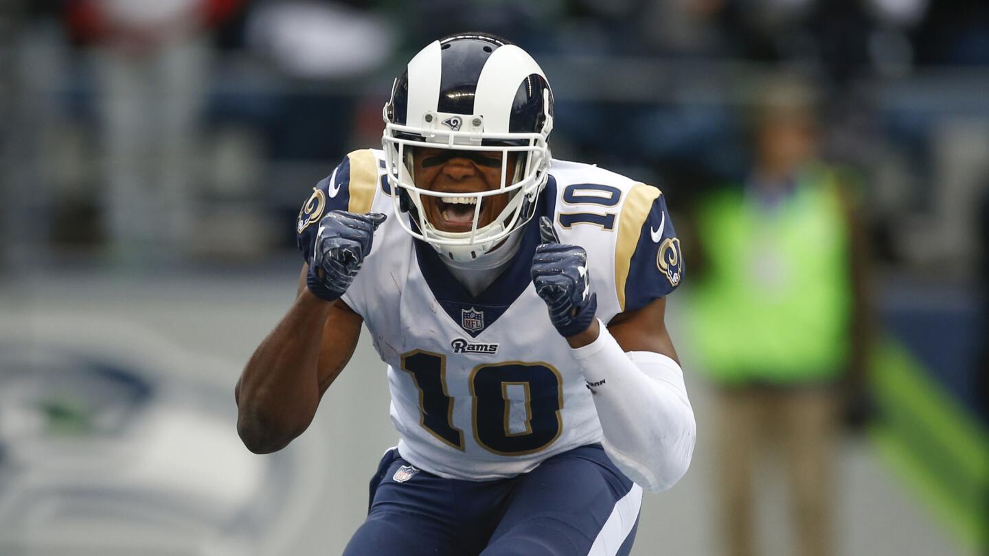 Rams wide receiver Pharoh Cooper celebrates a 53-yard return to the one-yard line during the first quarter.