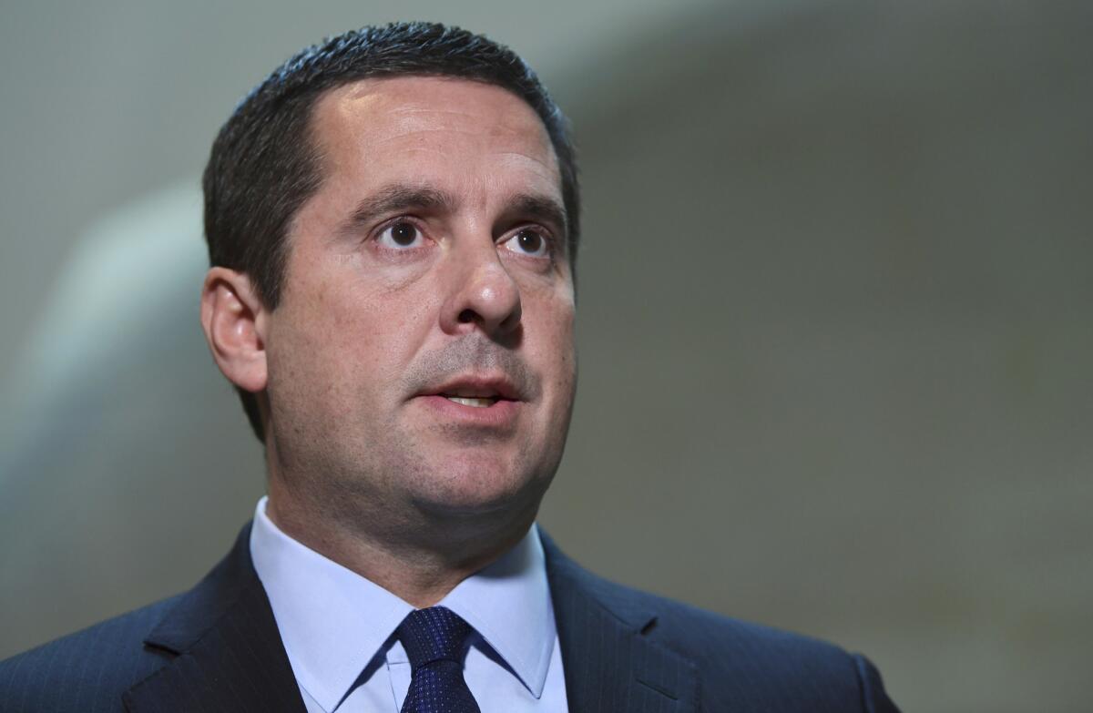 House Intelligence Committee Chairman Rep. Devin Nunes speaking on Capitol Hill.