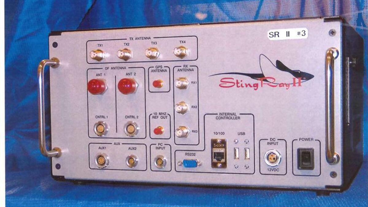 The StingRay II gives off the strongest wireless signal in an area, tricking nearby phones, tablets and laptops to connect. (Associated Press)