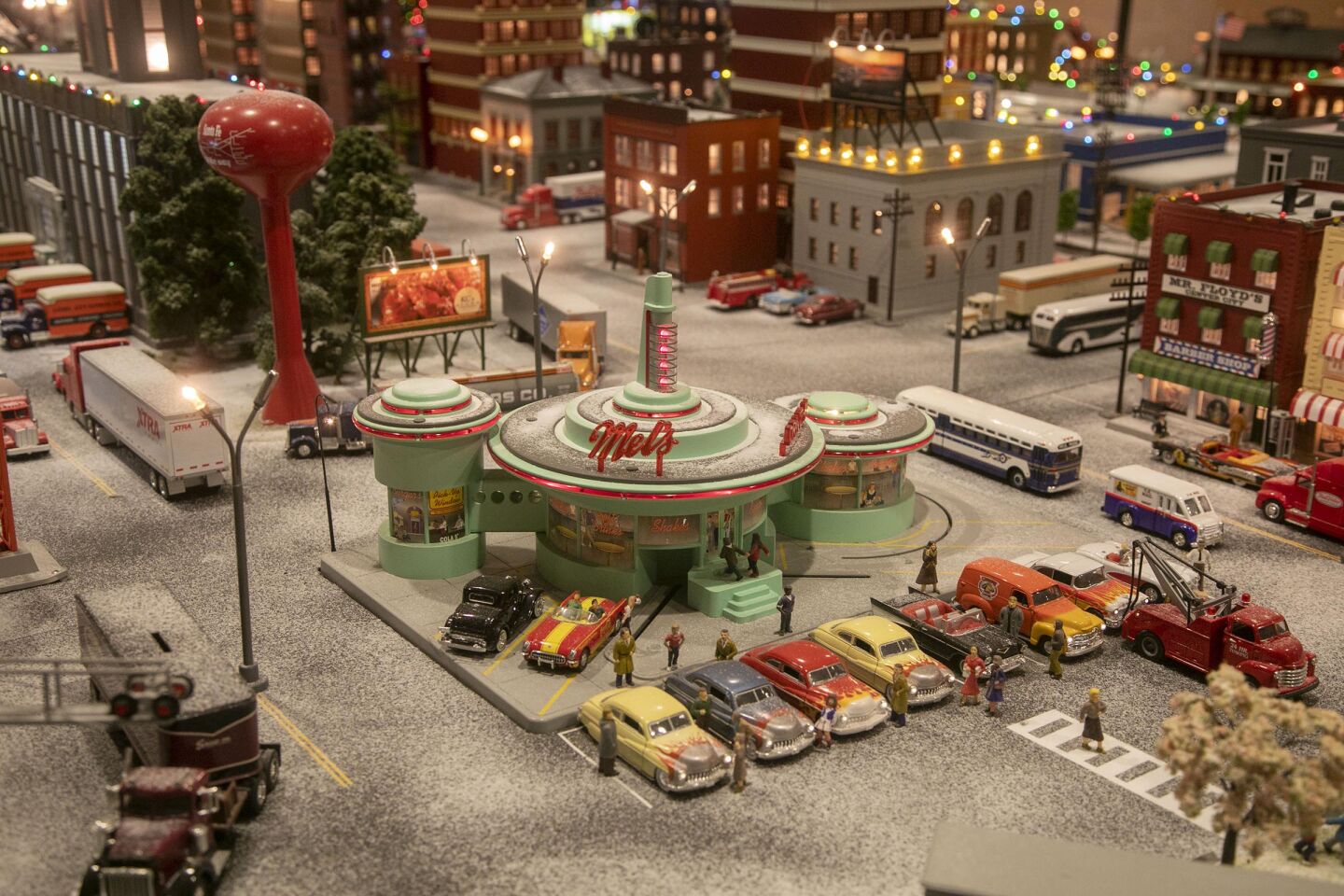 David Lizerbram and his wife Mana Monzavi took over the Old Town Model Railroad Depot, which was in danger of closing. The extensive train layout and its detailed and sometimes humorous dioramas was photographed on Friday, Dec. 13, 2019, at its Old Town, San Diego location. Mel's Diner is rockin'.