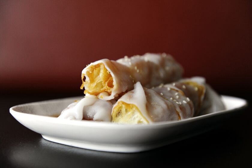 MONTEREY PARK, CA- October 15, 2016: Steamed Flour Roll with Chinese Donut at Delicious Food Corner on Saturday, October 15, 2016. Opening in 2008, the Delicious Food Corner has been serving Hong Kong style cuisine to customers throughout greater Los Angeles . (Mariah Tauger / For the Times)
