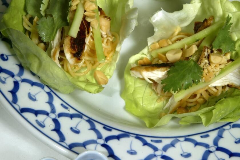 Chicken, peanut and noodle lettuce wraps. Recipe here.