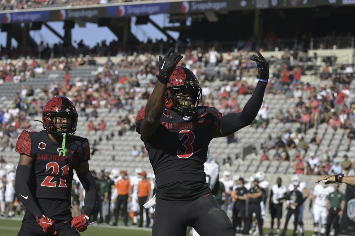 San Diego State Aztecs safety Cedarious Barfield seen playing against Ohio.