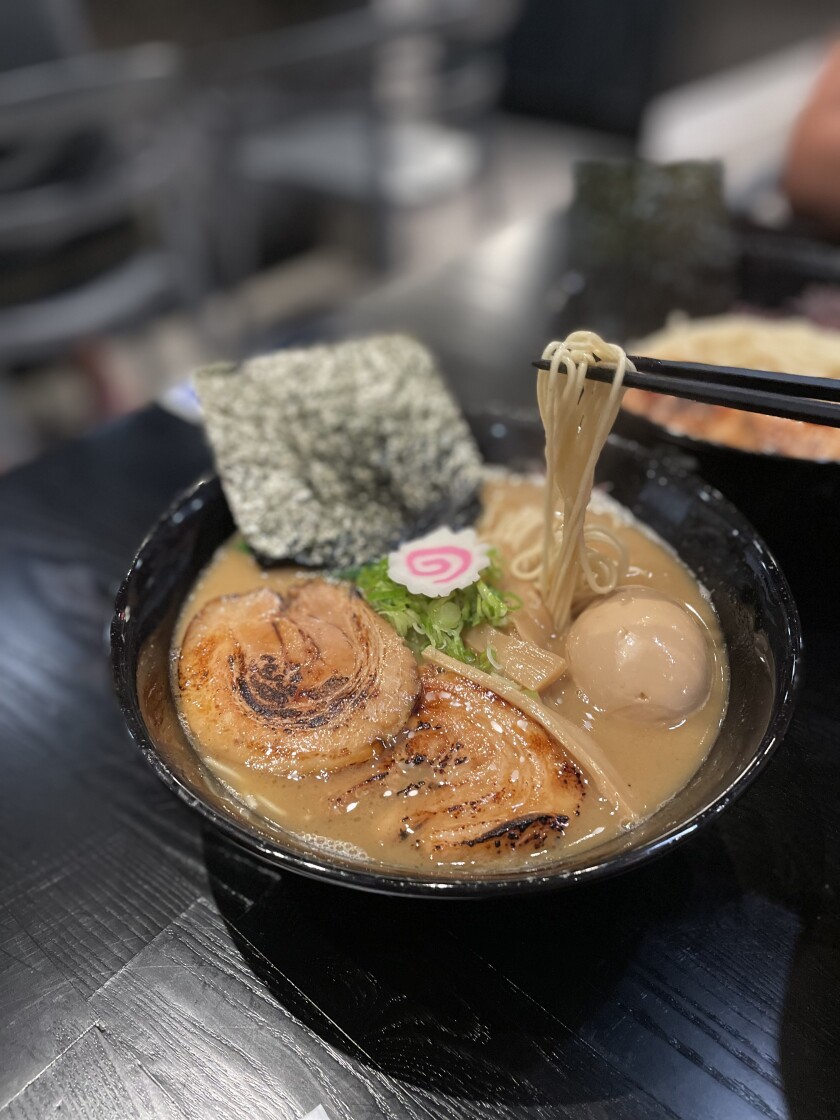 Ramen Shack's 13-Ingredient Quiet Storm ramen. The shop is in San Juan Capistrano.