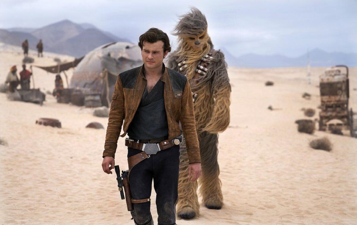 Alden Ehrenreich is Han Solo and Joonas Suotamo is Chewbacca in "Solo: A Star Wars Story."