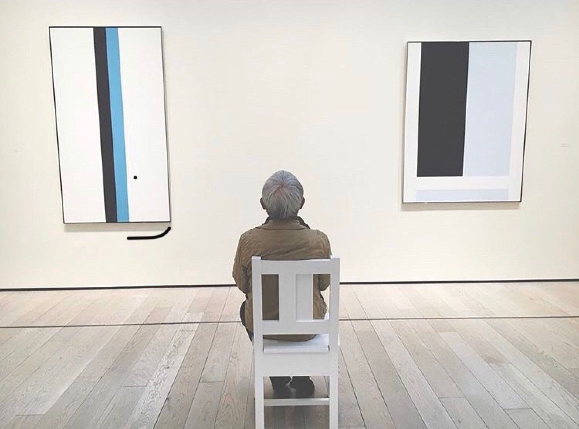 Ben Barcelona considers work in the exhibition “John McLaughlin Paintings: Total Abstraction” at LACMA in 2017.