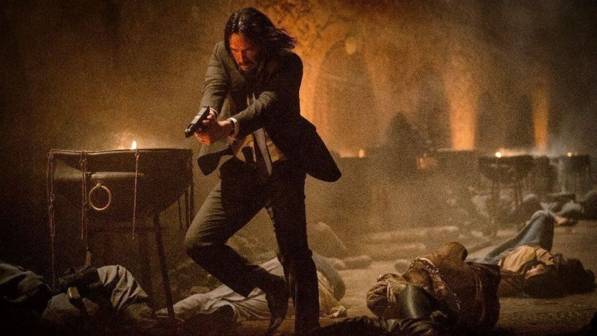 John Wick (Keanu Reeves) blasts his way out of a Moroccan foundry in "John Wick: Chapter 3 — Parabellum."