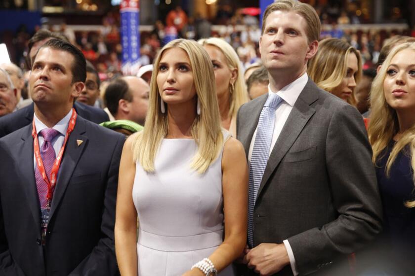 From left, Donald Trump Jr., Ivanka Trump, Eric Trump and Tiffany Trump on the convention floor.