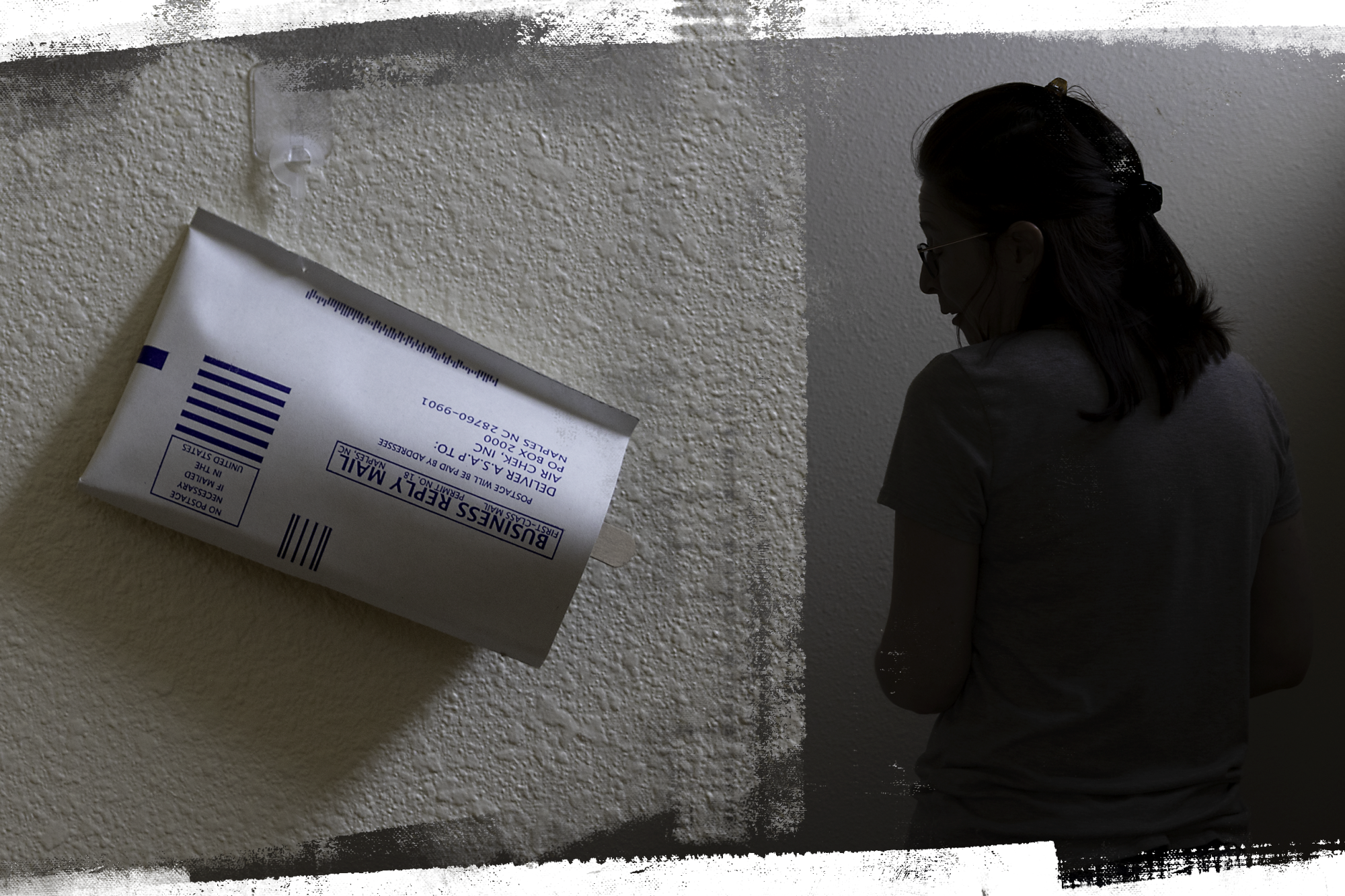 A radon test kit hangs in Jackie Langford’s home in Milan, N.M.