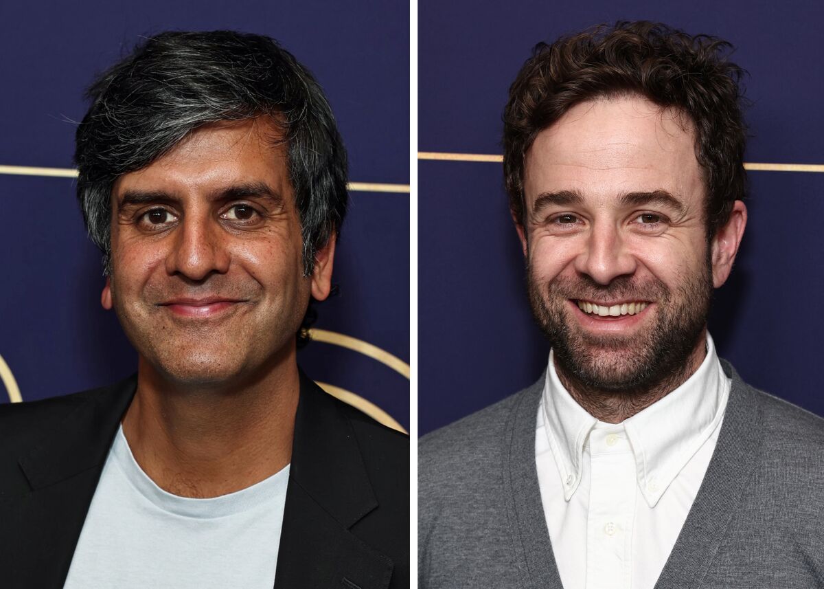 Side-by-side, smiling photos of the songwriters of "The Forever Now": Siddhartha Khosla and Taylor Goldsmith.