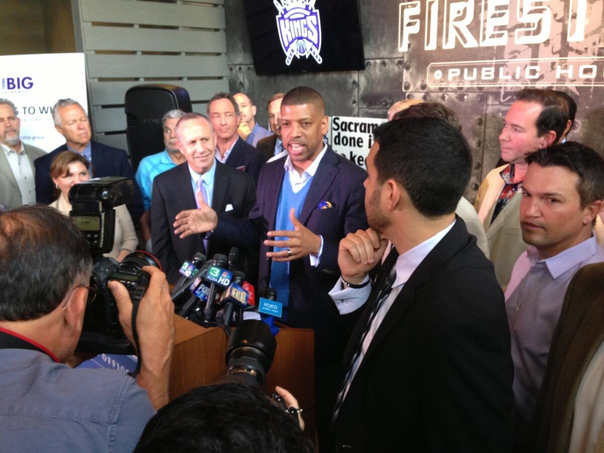 Sacramento Mayor Kevin Johnson speaks to the press on Monday after an NBA committee recommended against the Kings moving to Seattle.