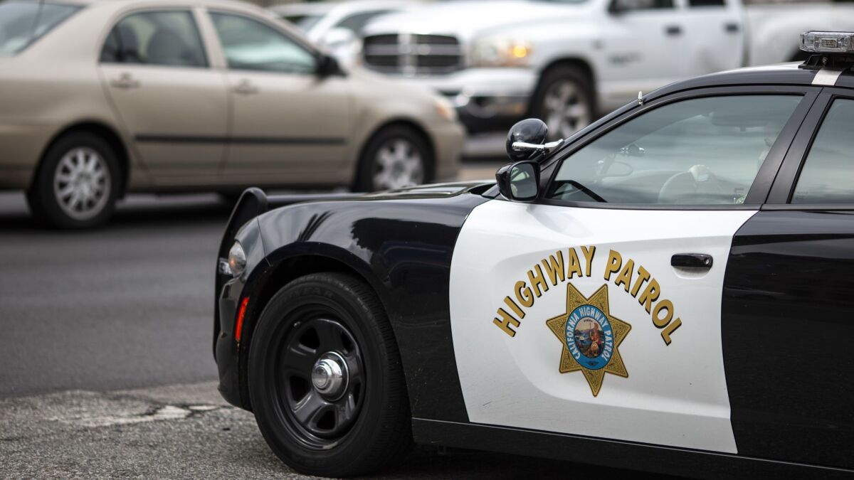 A California Highway Patrol vehicle departs the CHP Office near downtown Los Angeles in a 2019 file photo.