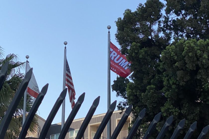 A City of Long Beach flag was reportedly stolen from a secure construction area outside police headquarters and replaced with a campaign flag for President Trump.
