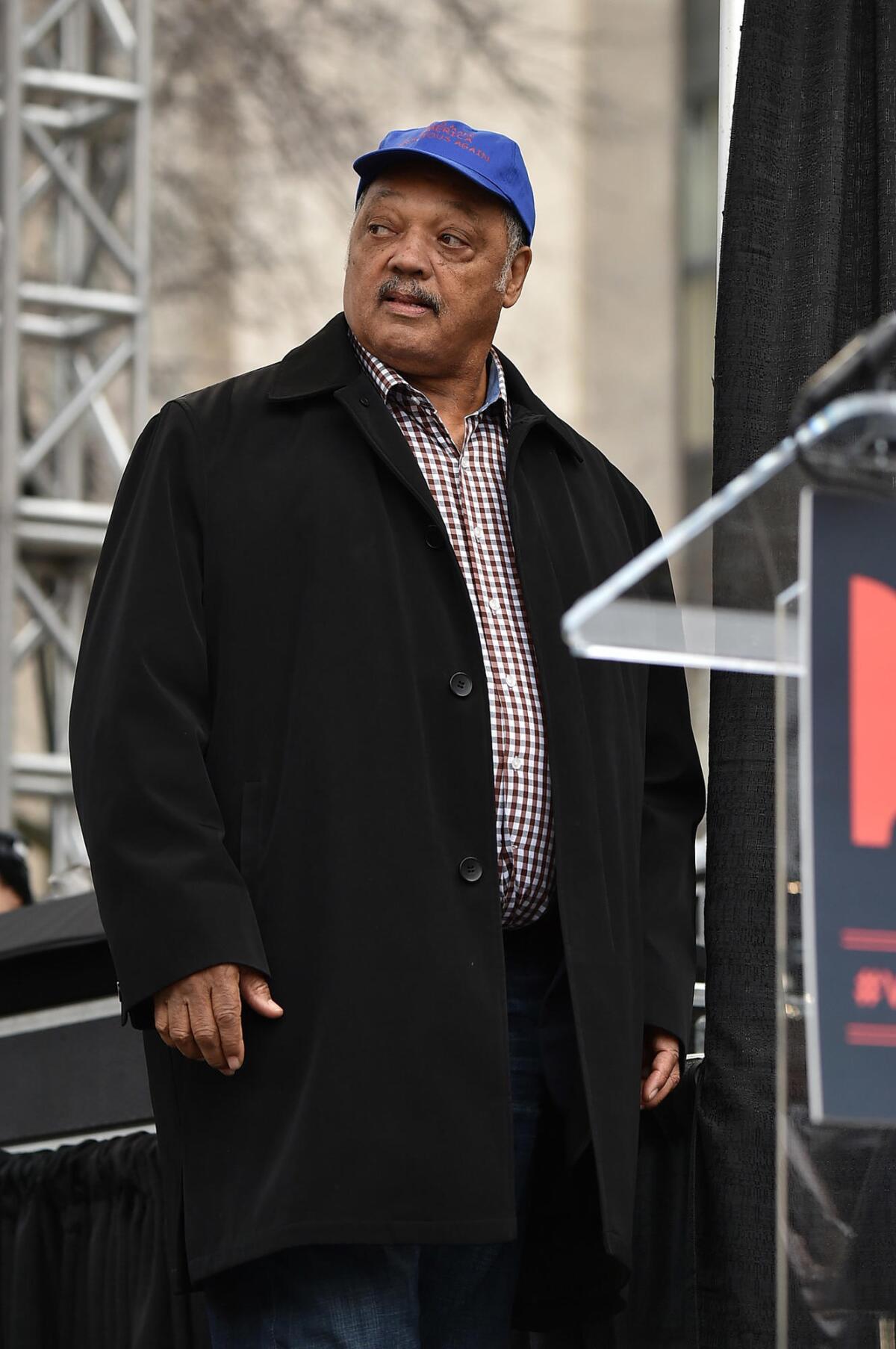 The Rev. Jesse Jackson appears onstage during the Women's March on Washington.