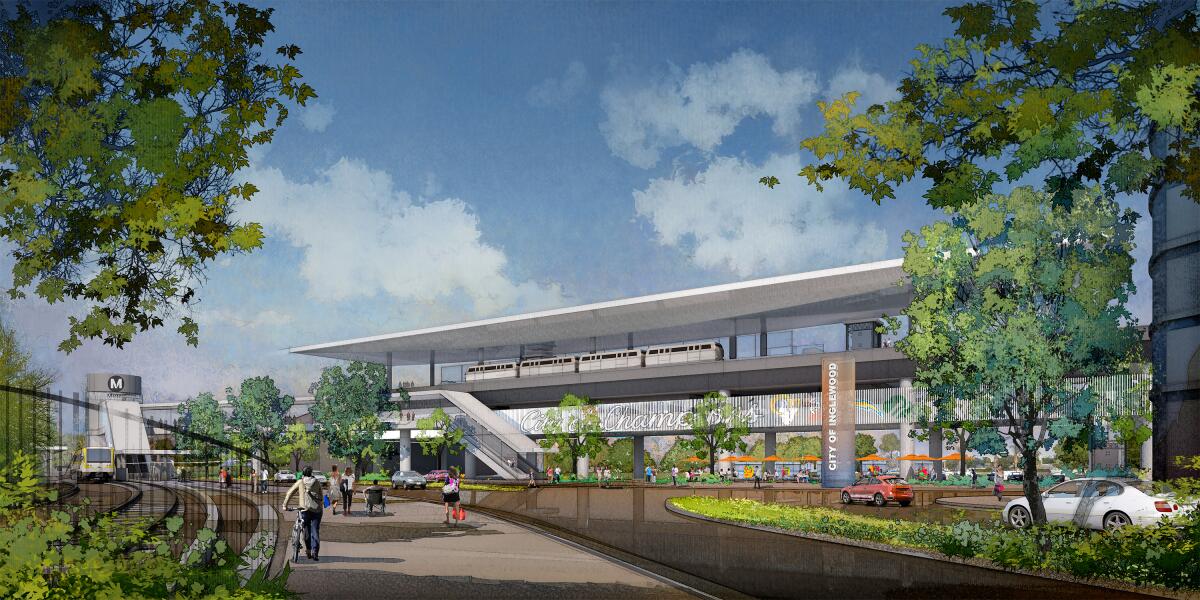 Artist rendering of the proposed Inglewood people mover