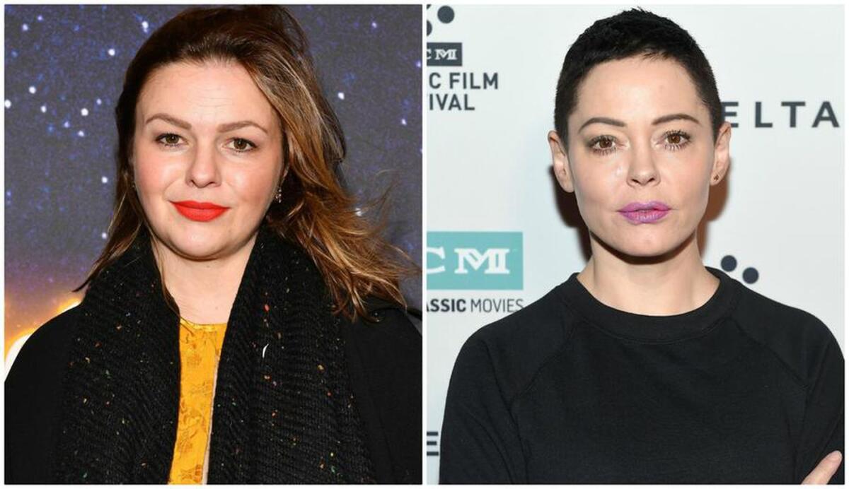 Amber Tamblyn, left, and Rose McGowan clashed on social media over the weekend.
