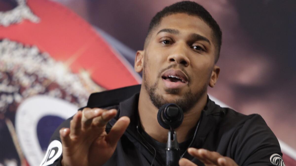 Anthony Joshua speaks during a Feb. 19 news conference in New York.