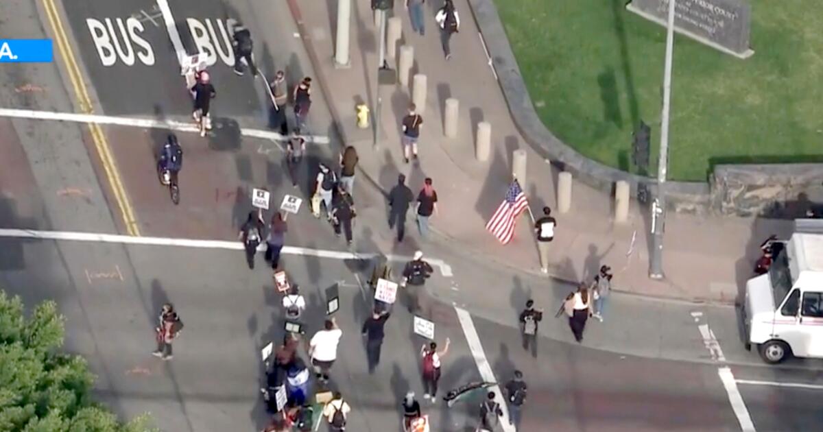 Anti-Trump protesters join 'Free America' walkout in downtown L.A. and across SoCal