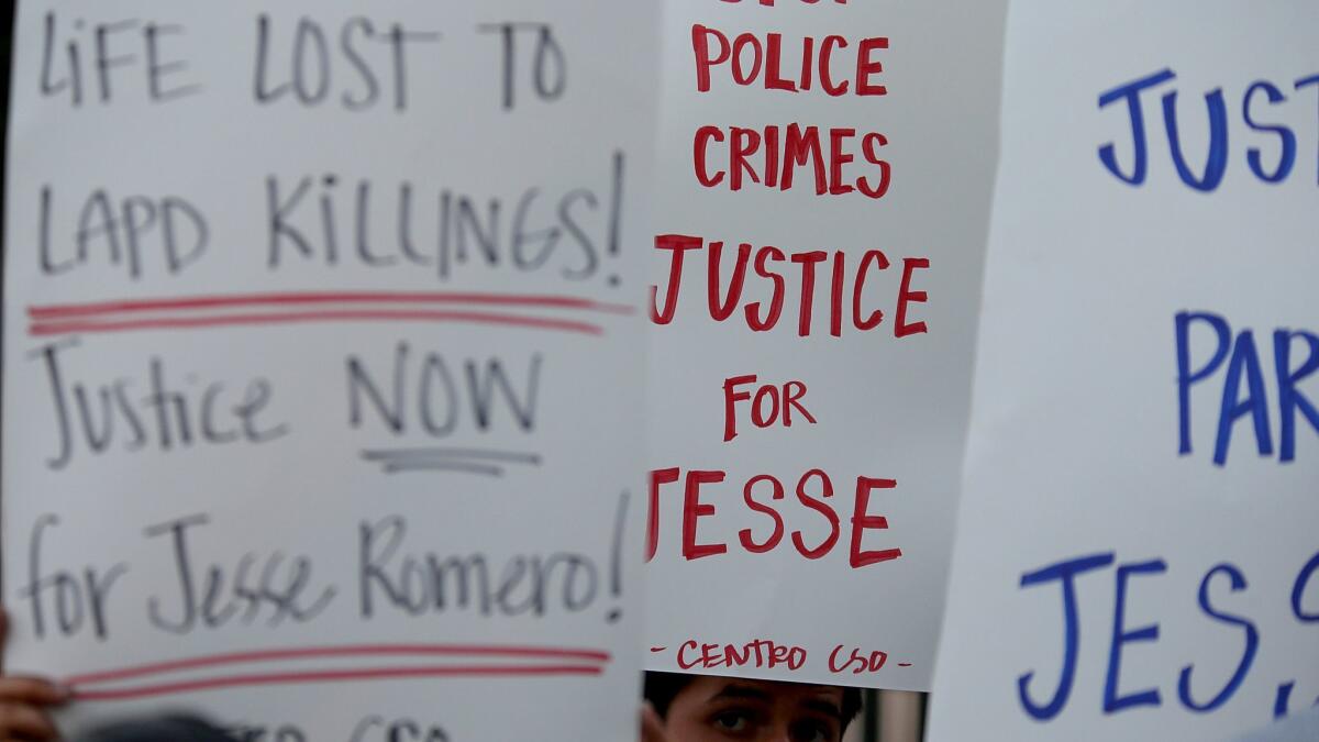 Los Angeles settled a lawsuit in the fatal shooting of Fred Barragan, 35, by police officers in Boyle Heights. Above, protesters speak out against police killings in the neighborhood after the shooting death of 14-year-old Jesse Romero in 2016.