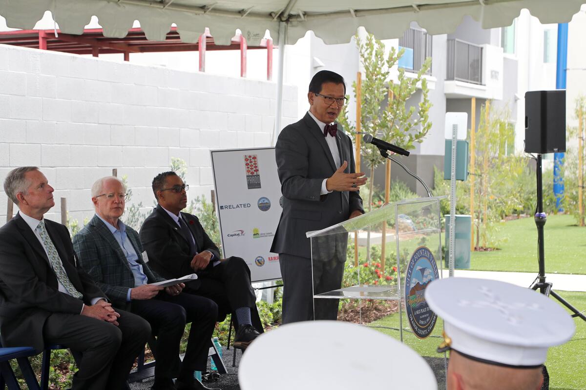 Orange County Supervisor Andrew Do speaks during a ribbon-cutting ceremony for Prado, an affordable housing community.