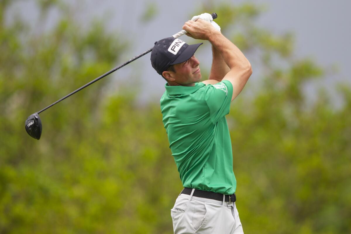 Viktor Hovland hits on the second hole during the final round of the Mayakoba Golf Classic on Sunday.