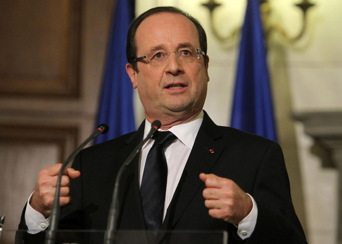 French President Francois Hollande at a news conference Tuesday in Athens, where he announced that seven French citizens had been kidnapped in Cameroon.