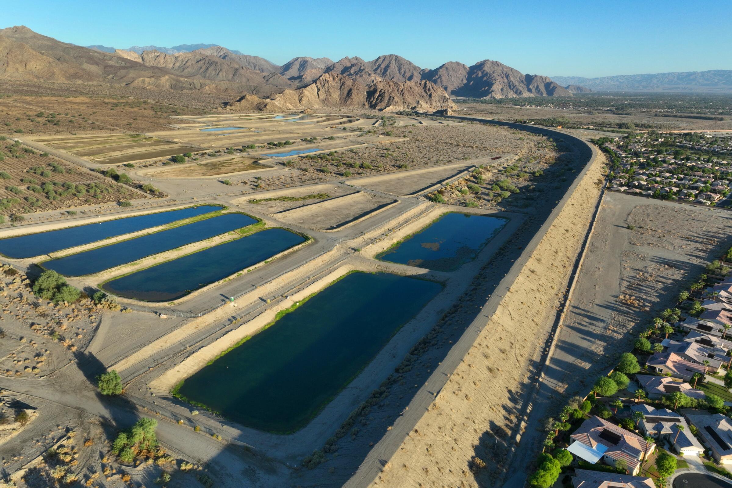 The end of the Coachella Canal, where the Colorado River water is routed to ponds at a groundwater replenishment facility