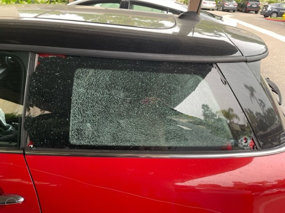 The rear left window of Valentina Castilla's car reportedly was shot as she drove on Gilman Drive in La Jolla.
