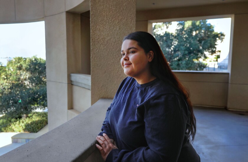 Cal State San Marcos student Brittney Hansen, 20, views the campus from Craven Hall.