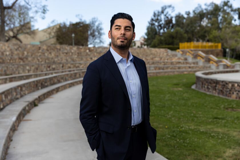 Ammar Campa-Najjar poses at Memorial Park in Chula Vista on Tuesday, April 12, 2022. Campa-Najjar, who was a candidate for the 50th Congressional District in 2018 and 2020, is now running for Chula Vista mayor.