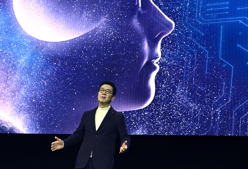 LG Electronics President and CTO I.P. Park speaks during a press event for CES 2020 at the Mandalay Bay Convention Center in Las Vegas.
