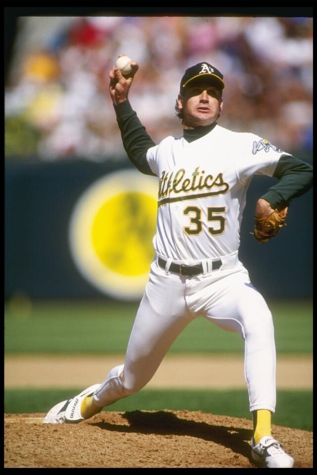 Bob Welch on the mound for Oakland against the Red Sox in 1991.
