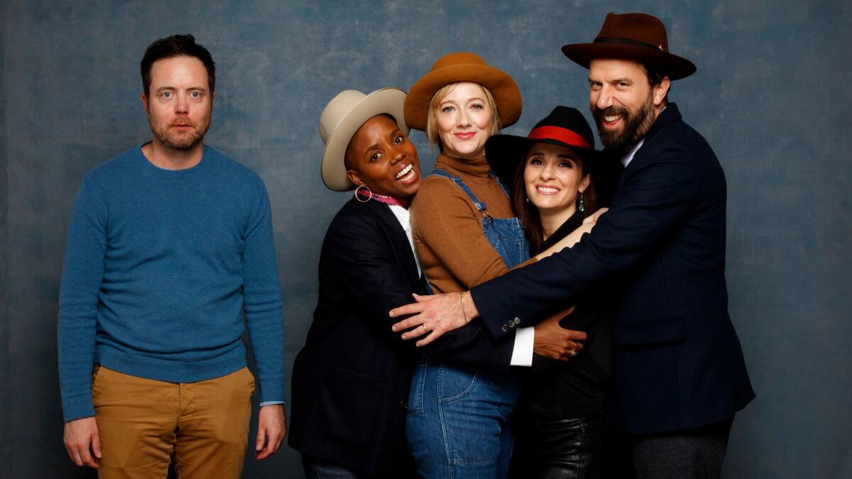 Actor Jon Daly, director Janicza Bravo, actress Judy Greer, actress Shiri Appelby and actor Brett Gelman, from the film "Lemon," photographed in the L.A. Times photo studio during the Sundance Film Festival.