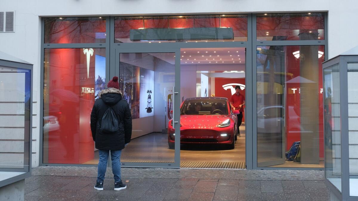A Model 3 at a Tesla retail store in Berlin. Tesla is hoping Europeans will flock to the Model 3.