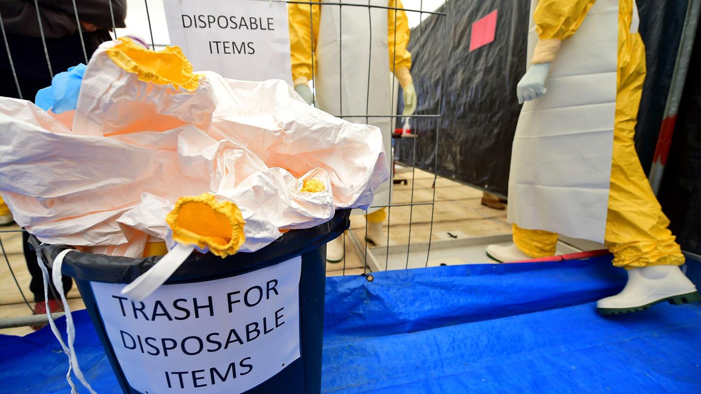 Volunteers train at replica Ebola treatment facility in Belgium