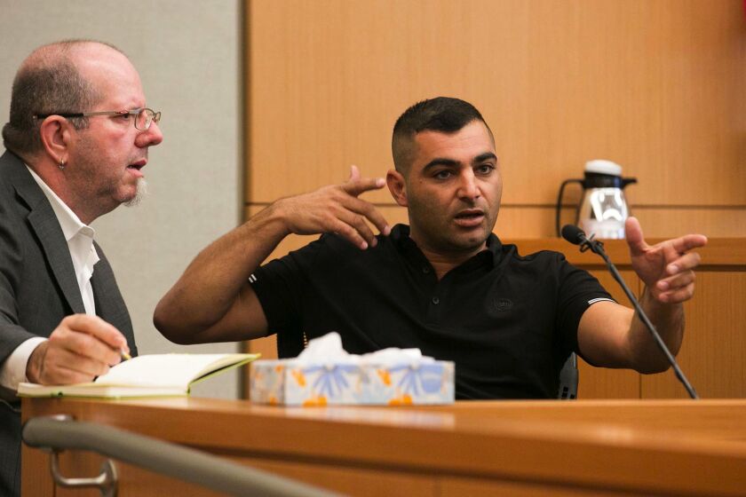 John Gibbins  The San Diego Union-Tribune ALMOG PERETZ, an Israeli visiting his sister April 27 and attending Chabad of Poway, testifies Friday at a hearing for shooting suspect John Timothy Earnest.