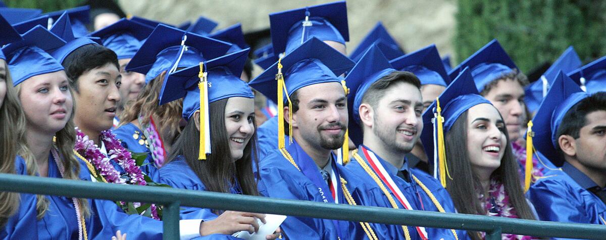 Burbank High School students listen to a speech during the class of 2016 commencement ceremony, in this file photo taken on May 27, 2016.